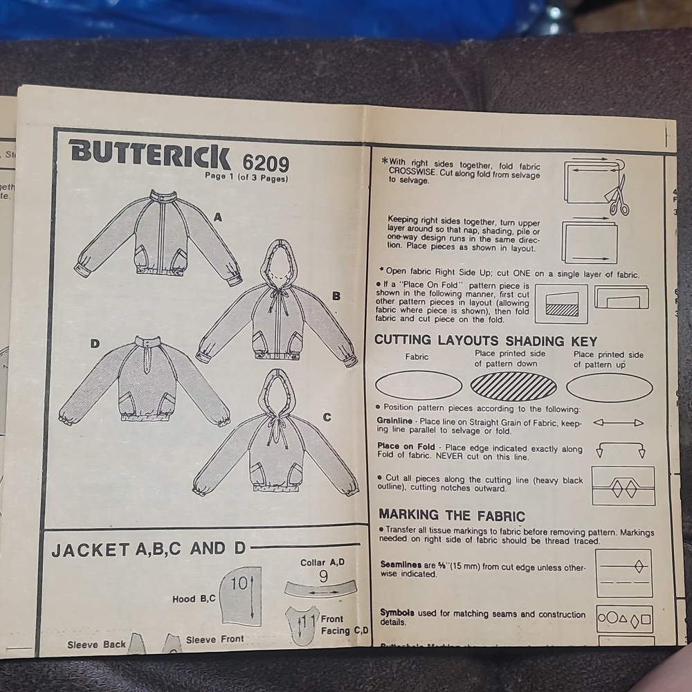 Vintage 80's Butterick sewing pattern 6209 mens jacket hoodie hooded 34 36 38 - Picture 3 of 4